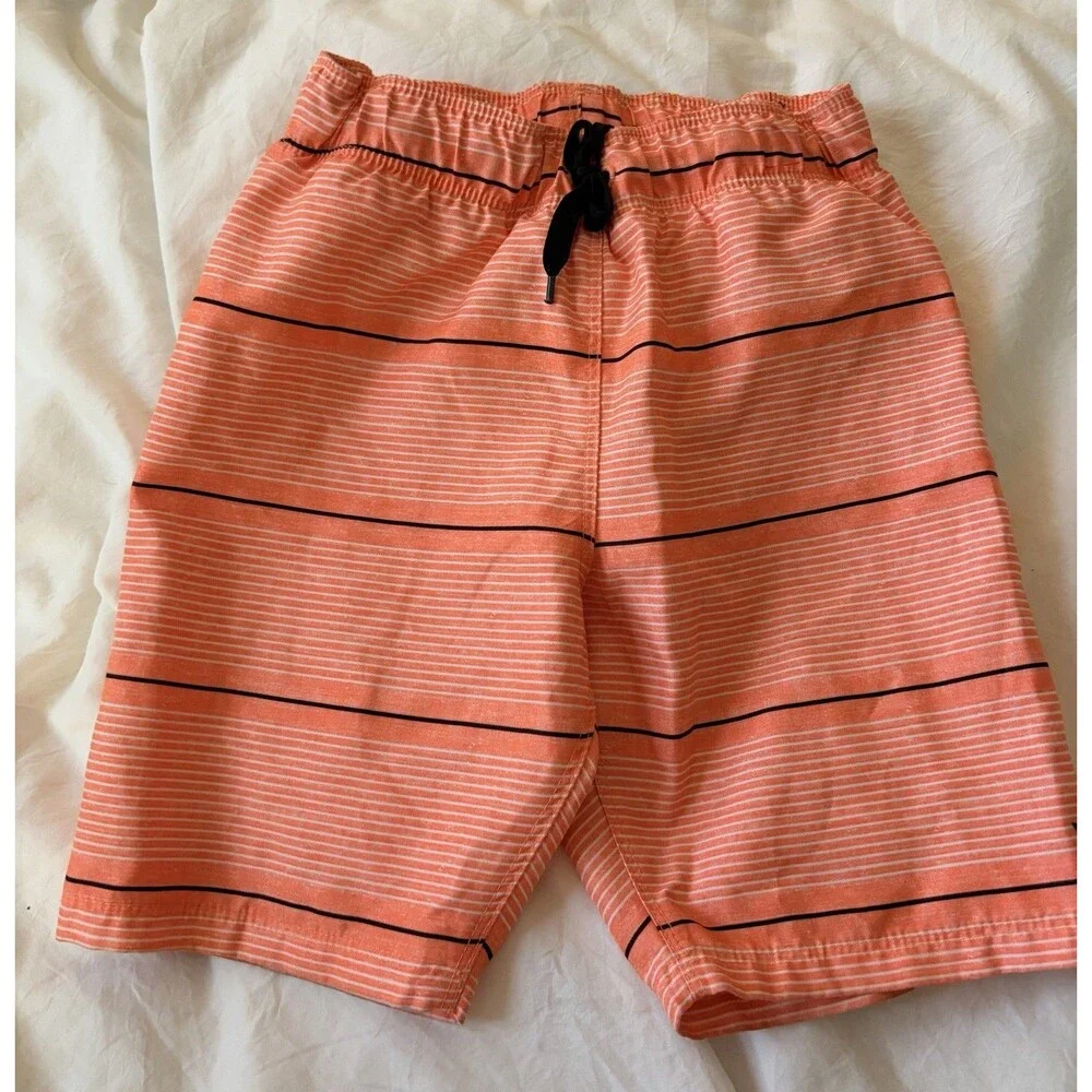 Hurley boys orange stripe swim trunks, size 5/6, with black accents